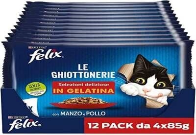 Felix Multipack Sığır ve Tavuk Etli Yetişkin Yaş Kedi Maması 85 gr 4 Adet X 12
