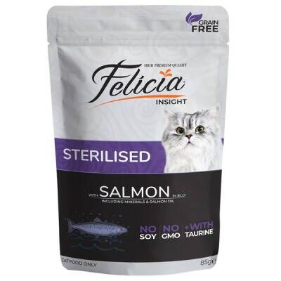 Felicia Pouch Sterilised Kısırlaştırılmış Somonlu Tahılsız Yetişkin Kedi Konservesi 85 Gr