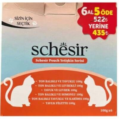 Schesir Deniz Mahsulleri Serisi Yetişkin Kedi Konservesi 85 gr (6 AL 5 ÖDE)