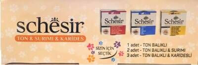 Schesir Ton Surimi ve Karides Serisi Konserve Kedi Maması 85 gr (6 AL 5 ÖDE)