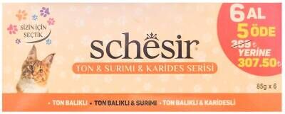 Schesir Ton Surimi ve Karides Serisi Konserve Kedi Maması 85 gr (6 AL 5 ÖDE)