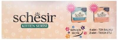 Schesir Tavuk Etli ve Ton Balıklı Yavru Kedi Konserve Maması 85 gr (6 AL 5 ÖDE)