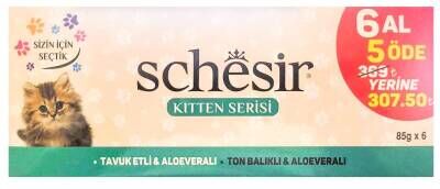 Schesir Tavuk Etli ve Ton Balıklı Yavru Kedi Konserve Maması 85 gr (6 AL 5 ÖDE)