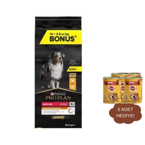 Pro Plan Tavuklu ve Pirinçli Orta Irk Yetişkin Köpek Maması 14 kg + 2,5 kg