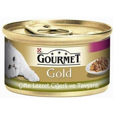 Gourmet Gold Soslu Ciğerli ve Tavşanlı Yetişkin Kedi Konservesi 85 gr