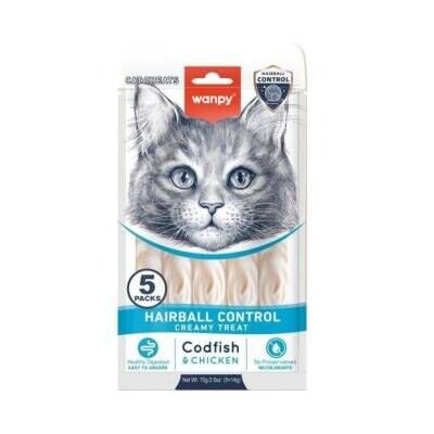 Wanpy Hairball Control Morina Balığı ve Tavuklu Krema Kedi Ödülü 5x14 Gr