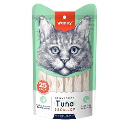 Wanpy Ton Balıklı ve Deniz Taraklı Krema Kedi Ödülü 14 gr X 25 Adet